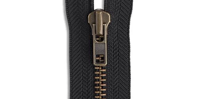 Antique Brass Jacket Zipper in Black Size 7 Zipper Teeth