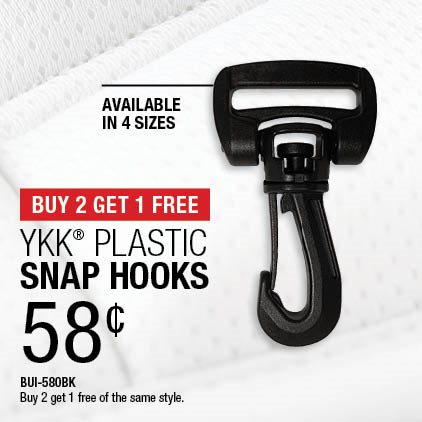 Buy 2 Get 1 Free - YKK® Plastic Snap Hooks .58¢ / BUI-580BK / Buy 2 get 1 free of the same style.