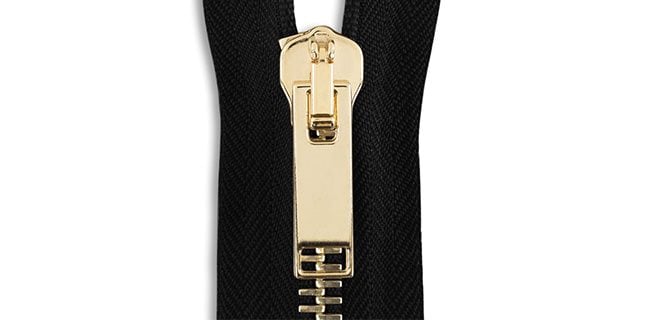 Italian Made Brass Jacket Zipper in Black Size 8 Zipper Teeth