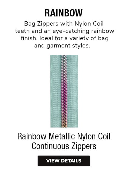 Rainbow Metallic Nylon Coil Continuous Zippers | Bag Zippers with Nylon Coil teeth and an eye-catching rainbow finish. Ideal for a variety of bag and garment styles. 