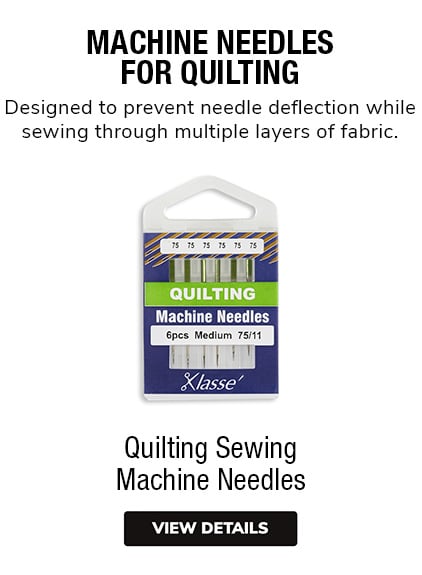 Quilting Sewing Machine Needles •	Machine Needles for Quilting  •	Designed to prevent needle deflection while sewing through multiple layers of fabric.