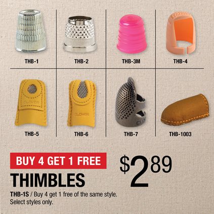 Buy 4 Get 1 Free - Thimbles $2.89 / THB-1S / Buy 4 get 1 free of the same style.