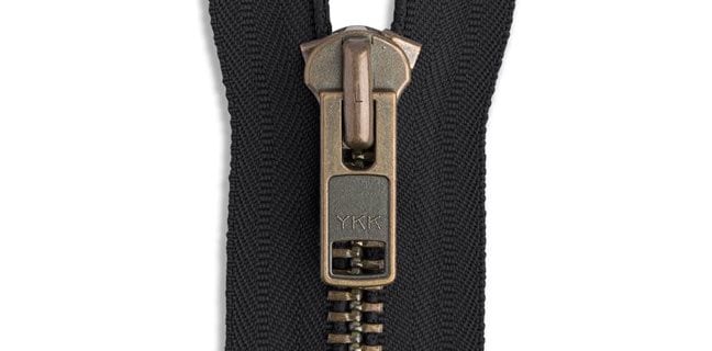 Antique Brass Jacket Zipper in Black Size 10 Zipper Teeth