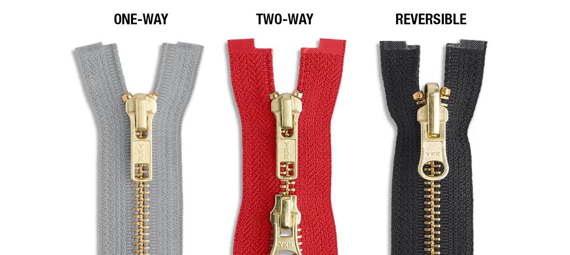 Brass Zipper Styles One-Way, Two-Way, Reversible