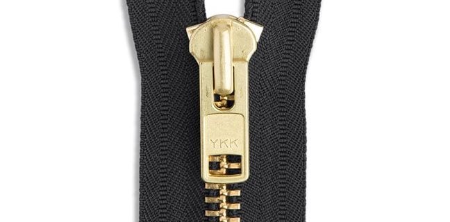 YKK Brass Jacket Zipper in Black Size 10 Zipper Teeth