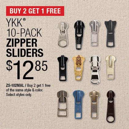 Buy 2 Get 1 Free - YKK® 10-Pack Zipper Sliders $12.85 / ZS-102MAL / Buy 2 get 1 free of the same style & color / Select styles only.