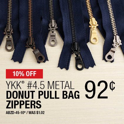 10% Off YKK® #4.5 Metal Donut Pull Bag Zippers / ABZD-45-10* / Was $1.02.