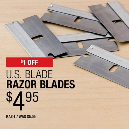 $1 Off U.S. Blade Razor Blades $4.95 / RAZ-1 / Was $5.95.