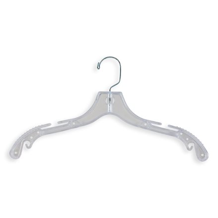 17 White Plastic Medium-Weight Shirt Hanger with Chrome Hook